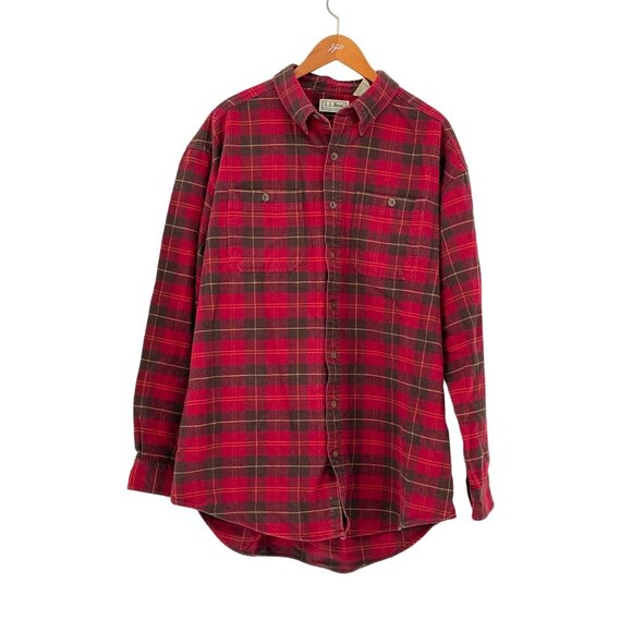 Vtg LL Bean Shirt Mens XL Tall Chamois Cloth Shirt Red Plaid Thick Chore Pockets - Picture 1 of 6